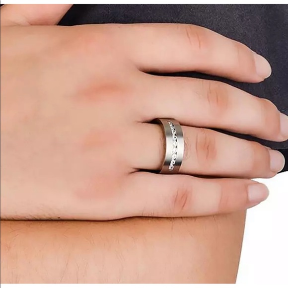 8MM Stainless Steel Titanium Studded Ring - Picture 5 of 6